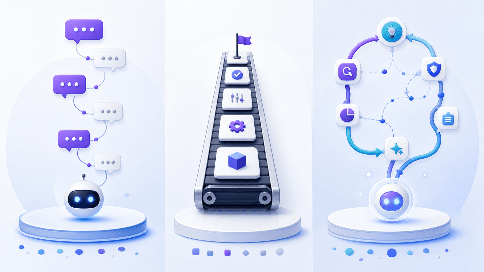 Chatbots, fixed workflows, and agents compared across flexibility and control