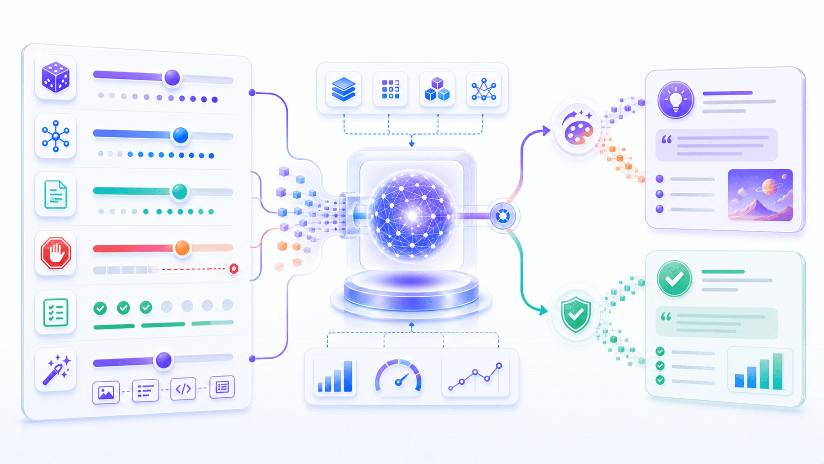 Generation settings such as randomness, length, stop boundaries, and structure validation act as product experience controls