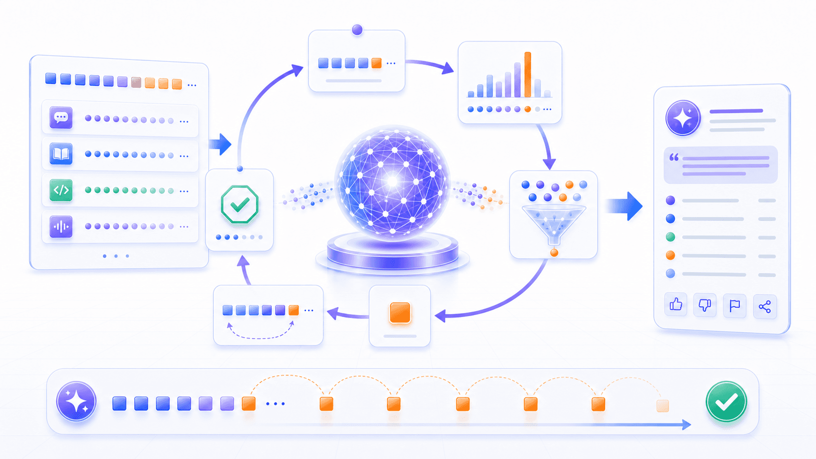 Context, probability distribution, sampling, token appending, and stopping conditions form the generation loop