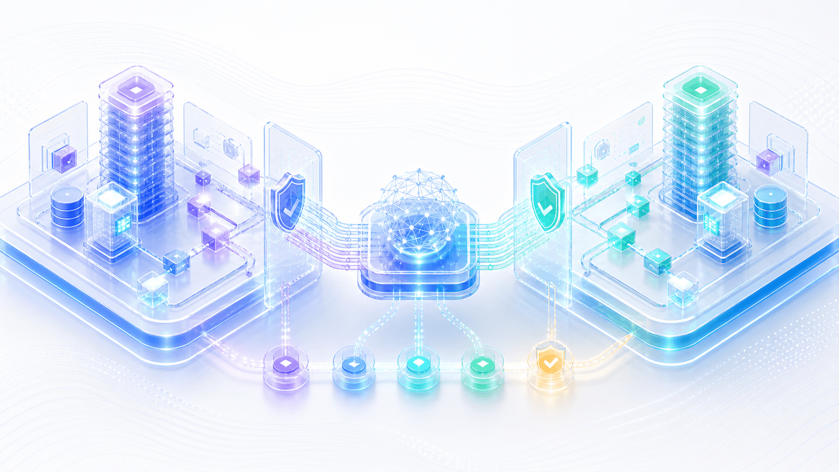 AI 产品连接供应商系统和客户组织流程,并在中间承担任务执行责任的示意图