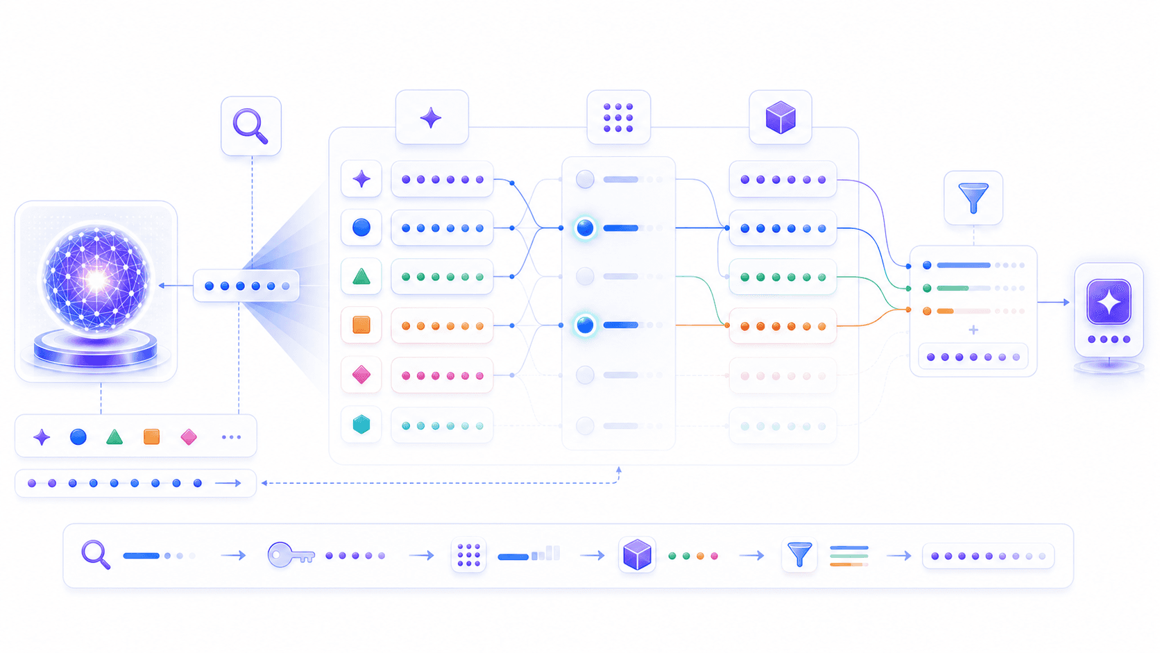 A Query matching multiple Keys, then gathering information from relevant Values back into the current token