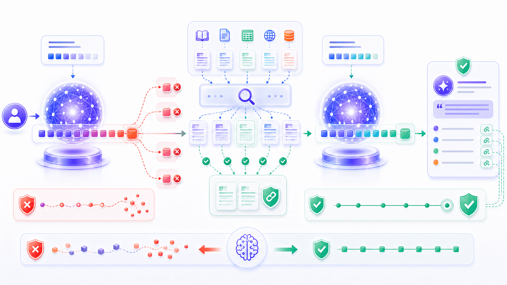 RAG retrieves external evidence to anchor the generation path and pull ungrounded answers back toward verification