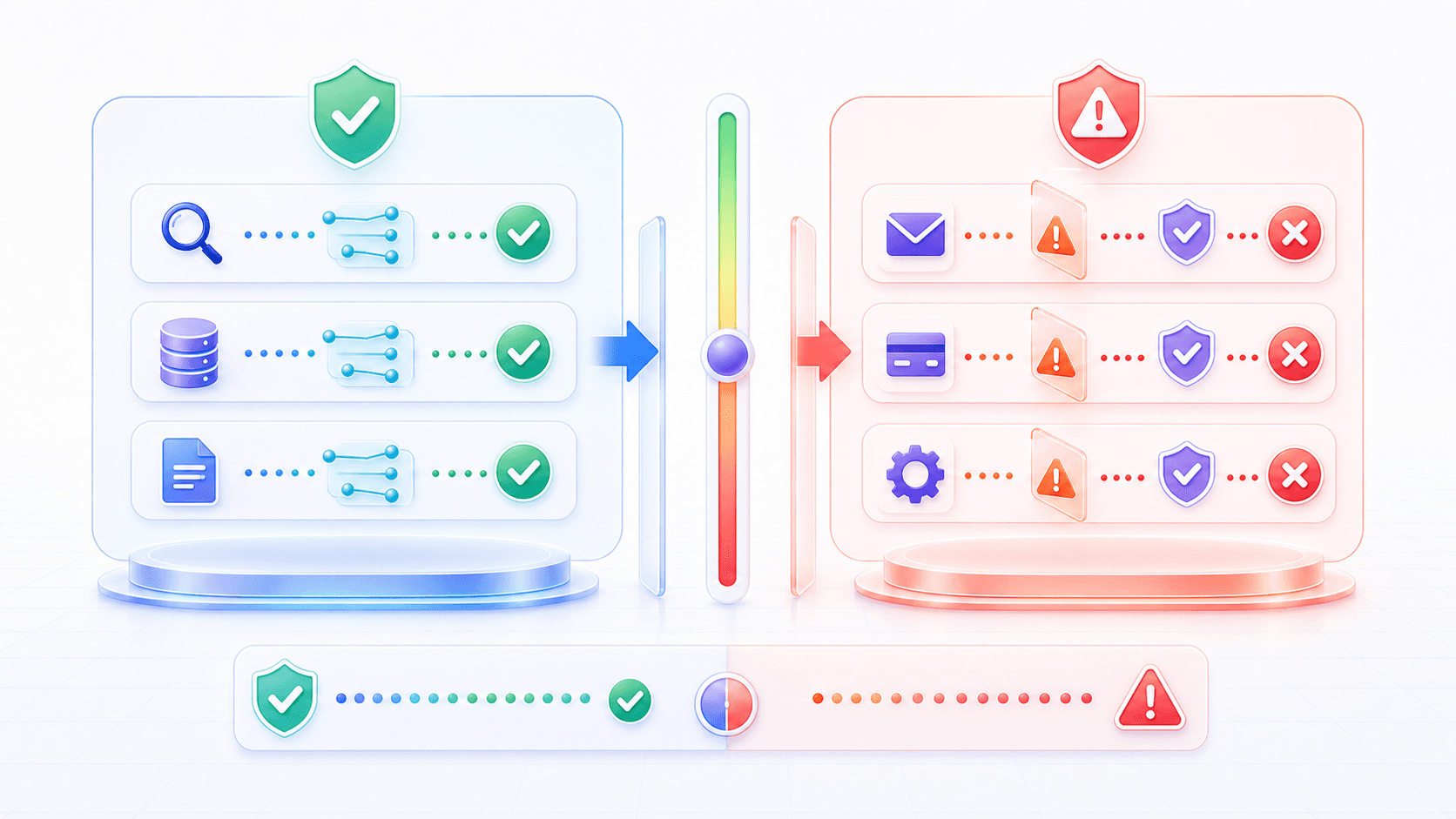 Low-risk read tools and high-risk write tools are separated into two regions, with confirmation and permission gates between them