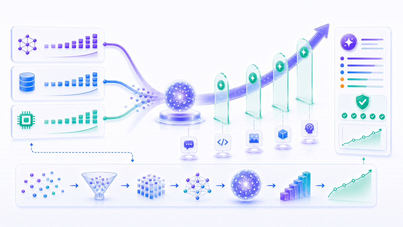 Parameters, data, and compute merge into a scaling path that lights up task thresholds over time
